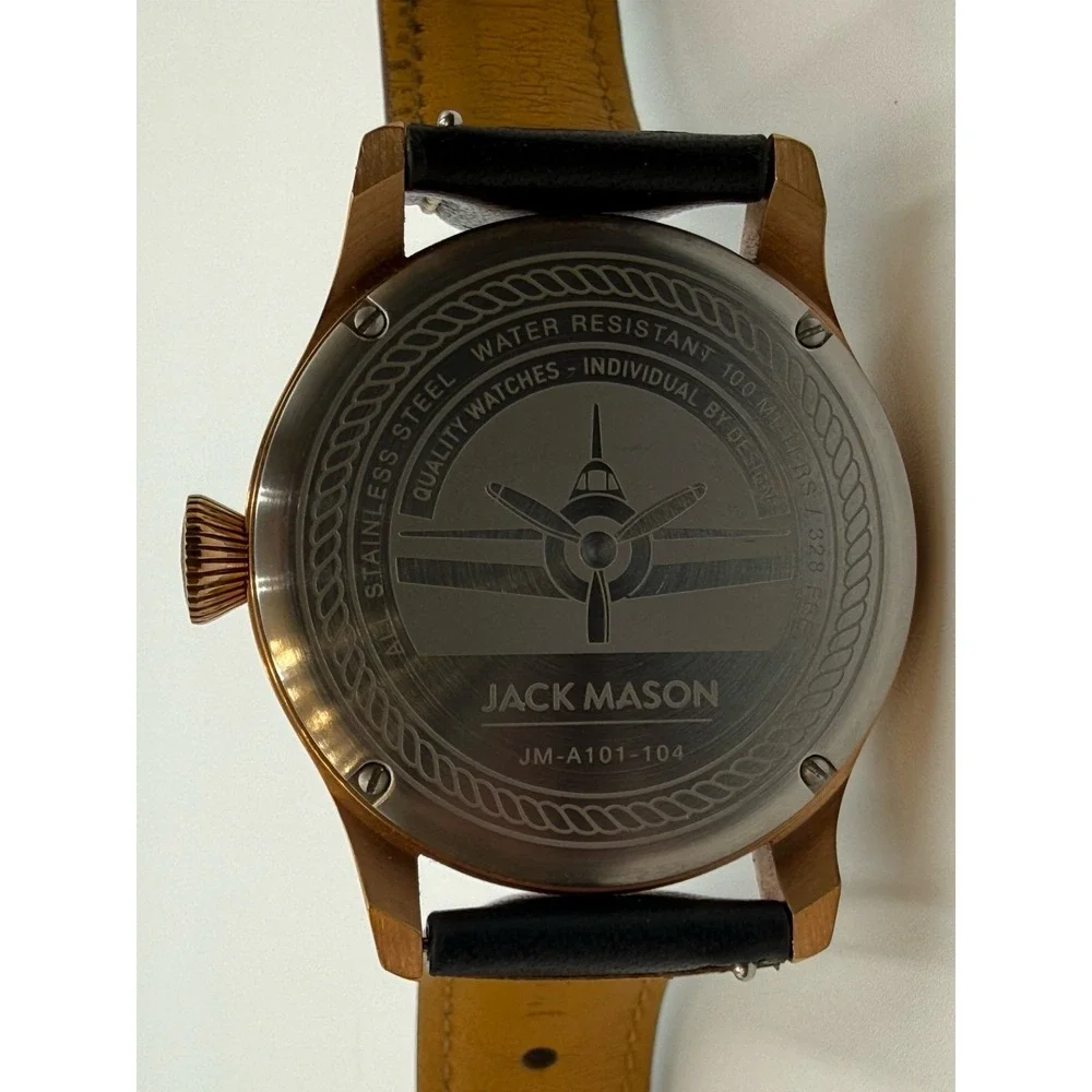 Jack Mason JM-A101 Aviator Pilot Watch Bronze Tone Black Leather 100M